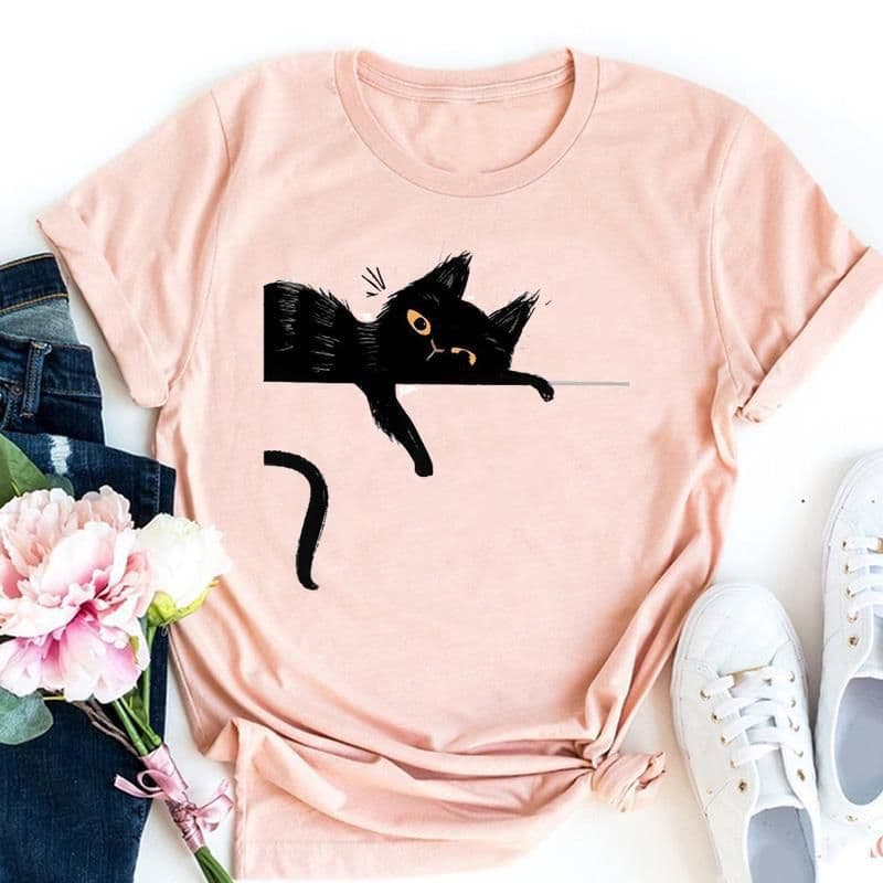 image-Cute Cat Print T-Shirt - Milk Silk 5XL Short Sleeve
