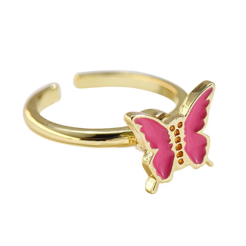 image-Adjustable Rotatable Five-Petal Flower Butterfly Ring - European Style