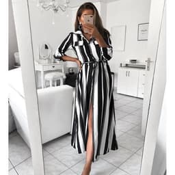 image-Striped Long-Sleeve Strappy Dress