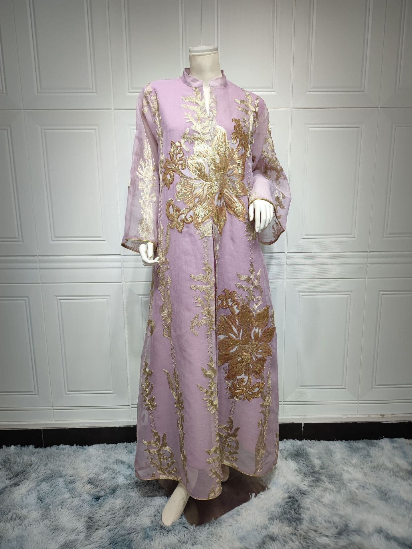 image-AB056 2023 European dress Muslim dress summer abaya fashion sequins Middle East foreign trade women's clothing