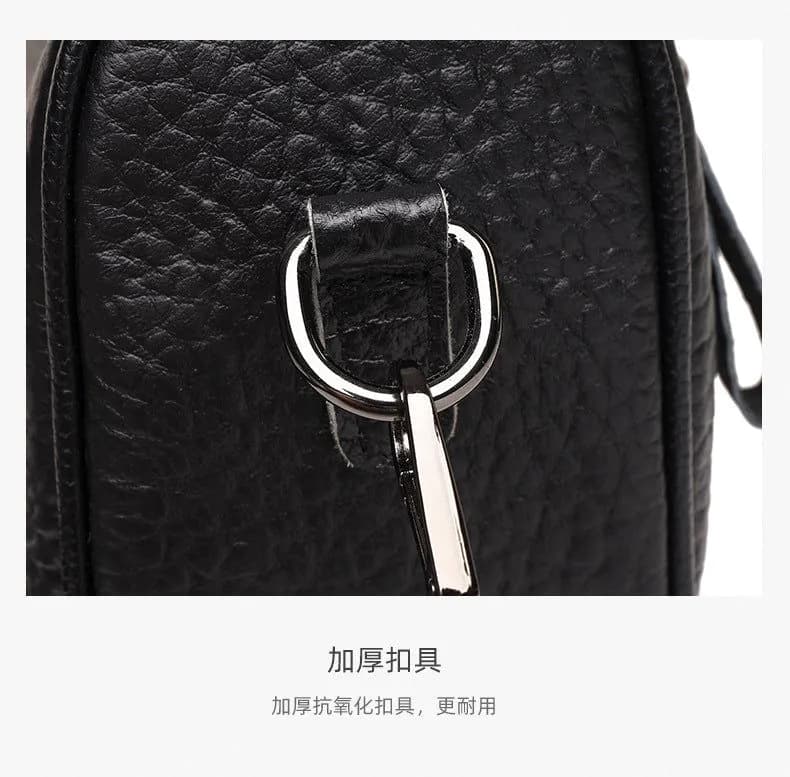 image-Cowhide Leather Saddle Bag - Khaki Small Square