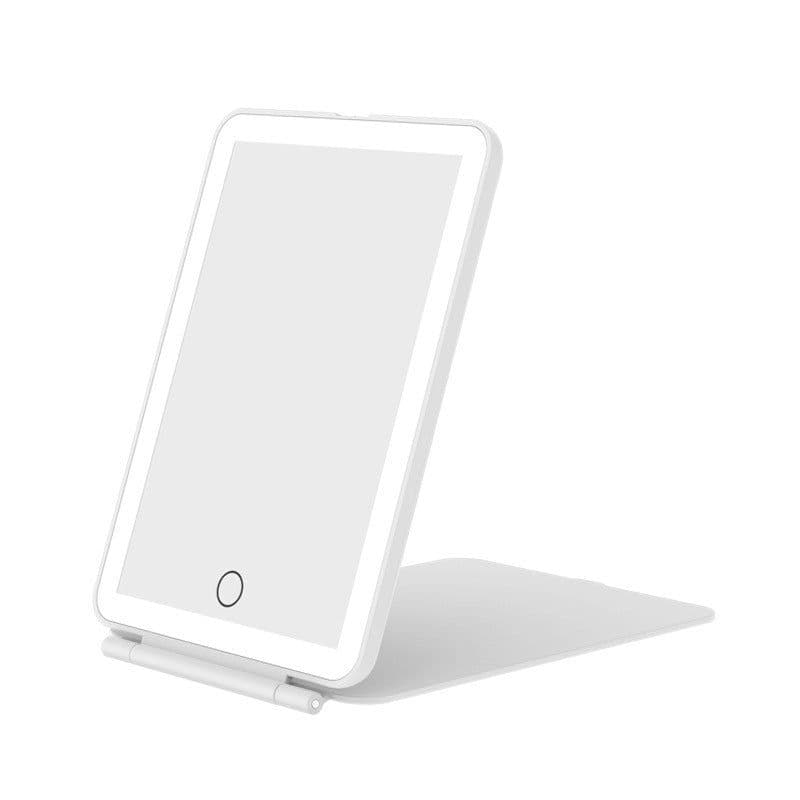 image-LED Travel Makeup Mirror - White Portable Folding
