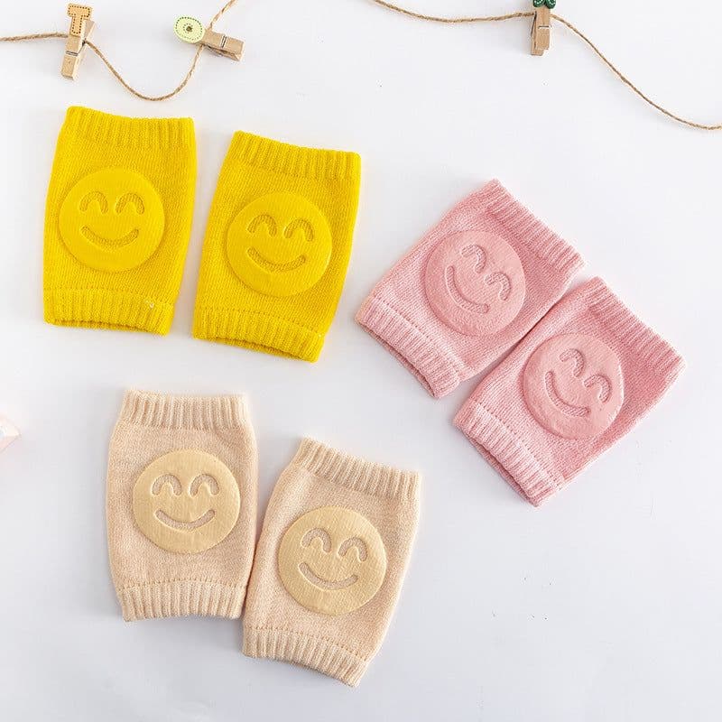 image-New terry children's knee pads elbow pads summer baby baby crawling toddler knee pads non-slip dispensing smiley face knee pads