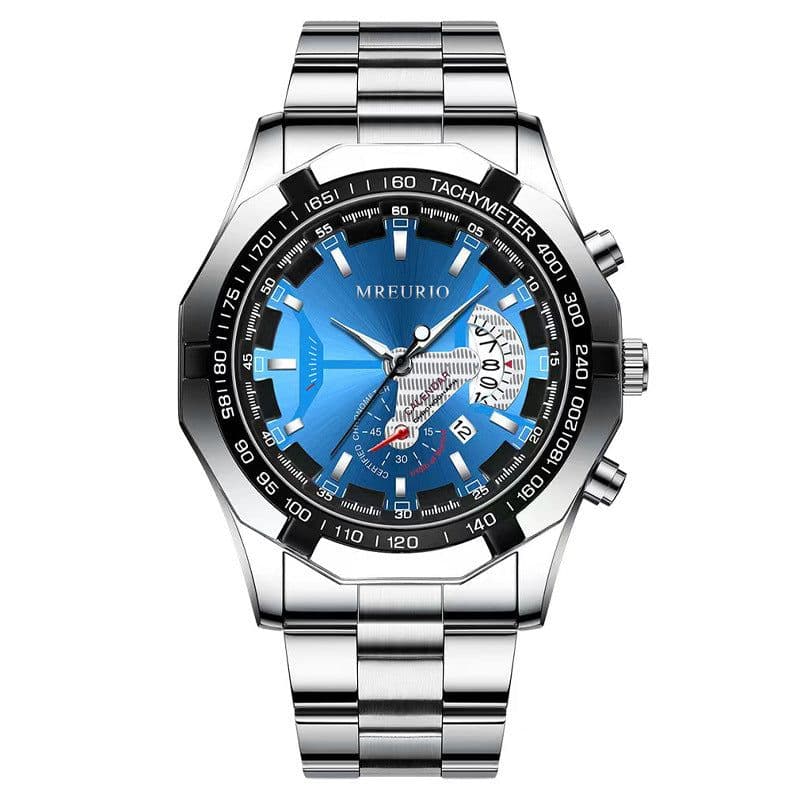 image-Men's Watch - Large Dial Steel Band Calendar