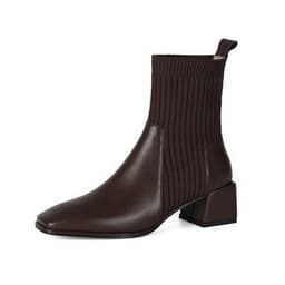 image-Women's Knitted Sock Boots - Square Toe Chunky Heel Ankle