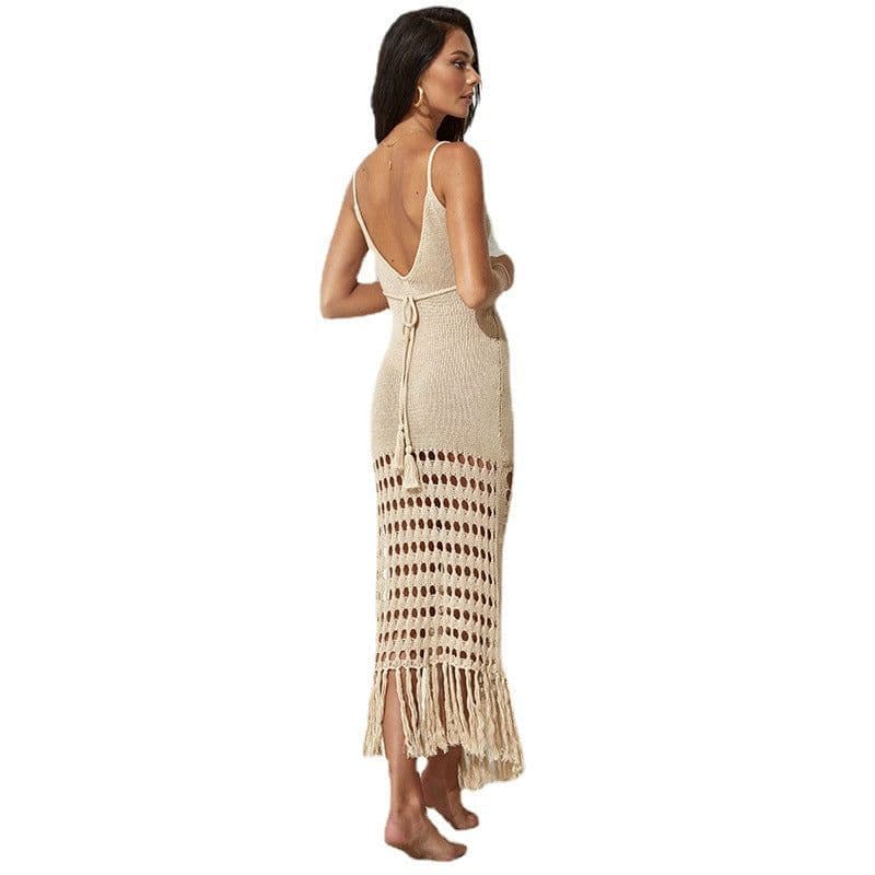 image-2023 Lace-Up Tassel Bikini Cover-Up Beach Dress
