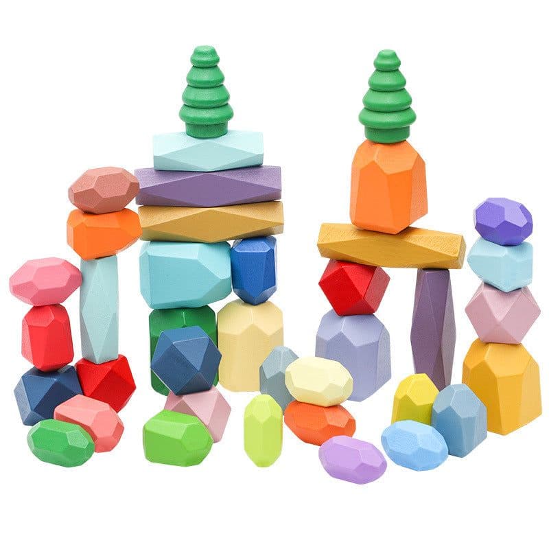 image-Stacking children's educational wooden colored stone balance stacking stone fun building blocks to cultivate children's concentration toys