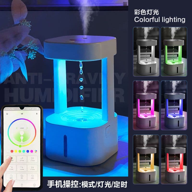 image-Foreign trade anti-gravity drip humidifier anti-gravity water drop backflow atomizer LED colorful night light APP remote control
