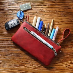 image-Retro Crazy Horse Leather Zipper Pen Bag Large Capacity Portable --- (57 characters)