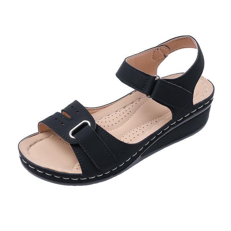 image-Women's Roman Sandals - PU Velcro Thick Sole