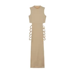 image-Women's Midi Skirt - Beige Lace-Up Sleeveless