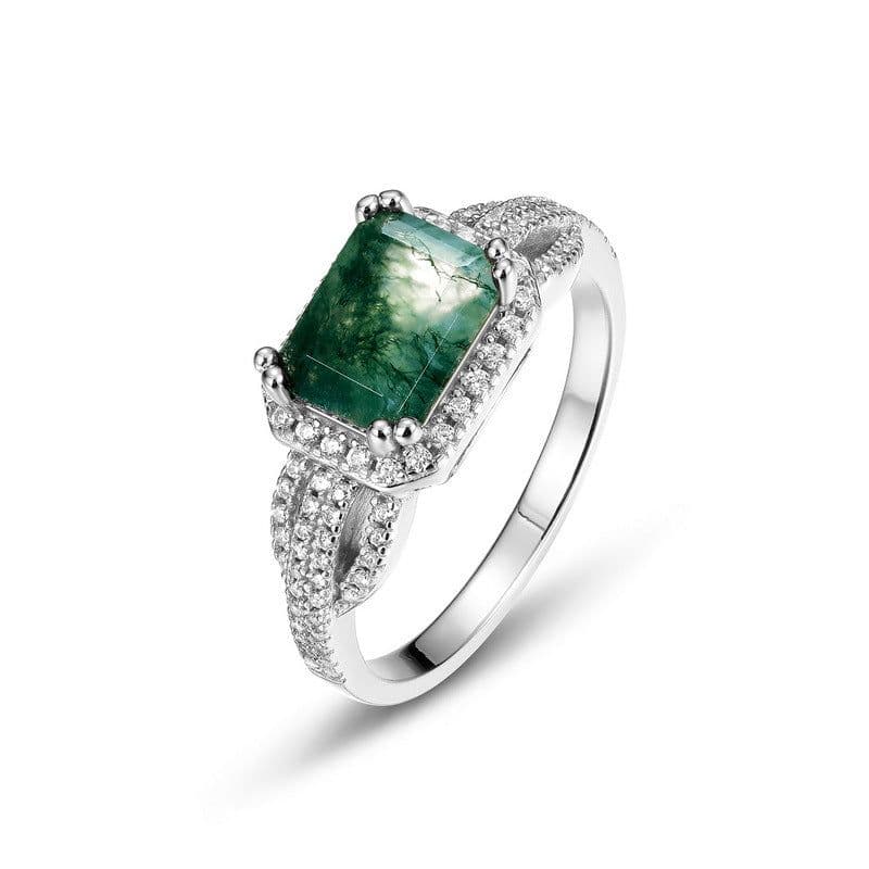 image-Amazon wish cross-border new product S925 silver green moss stone ring water grass agate ring light luxury fashion Europe and the United States