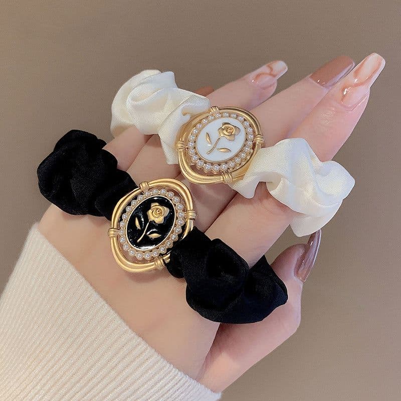 image-French Rose Hair Tie - Black Small Intestine Circle