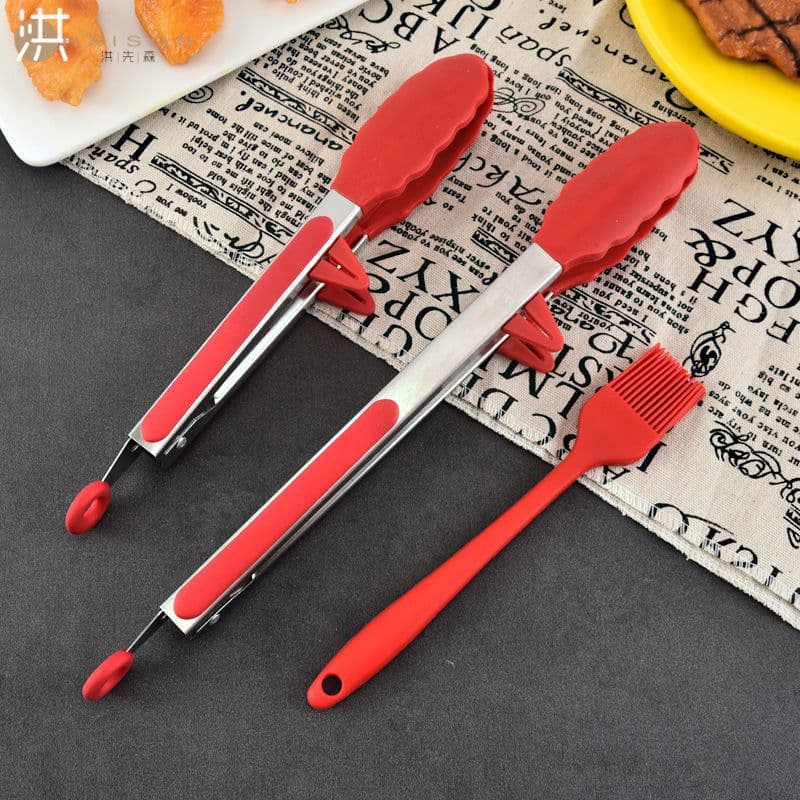 image-Silicone Food Clip 3-Piece Set 9+12" Stainless Steel
