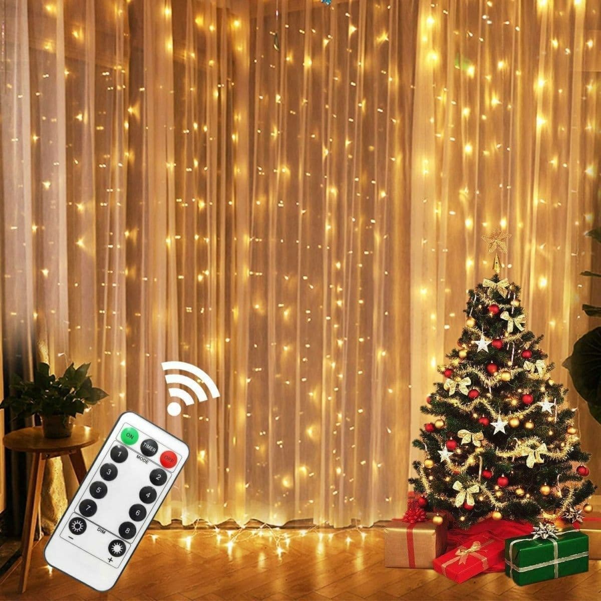 image-Cross-border LED Copper Wire Waterfall Curtain Light String Christmas Wedding Bedroom USB Remote Control Decorative Light with Hook