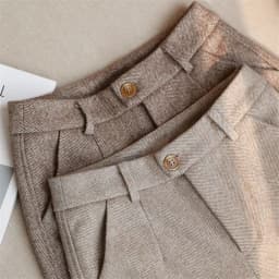 image-Wool Pants Women High Waist Black Cropped Straight