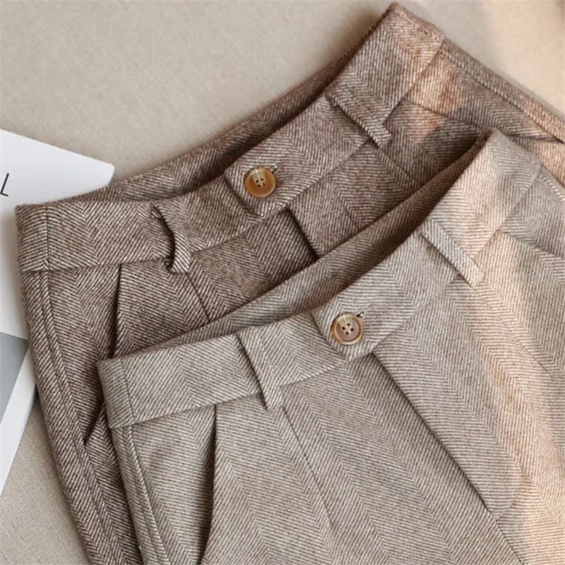 image-Wool Pants Women High Waist Black Cropped Straight