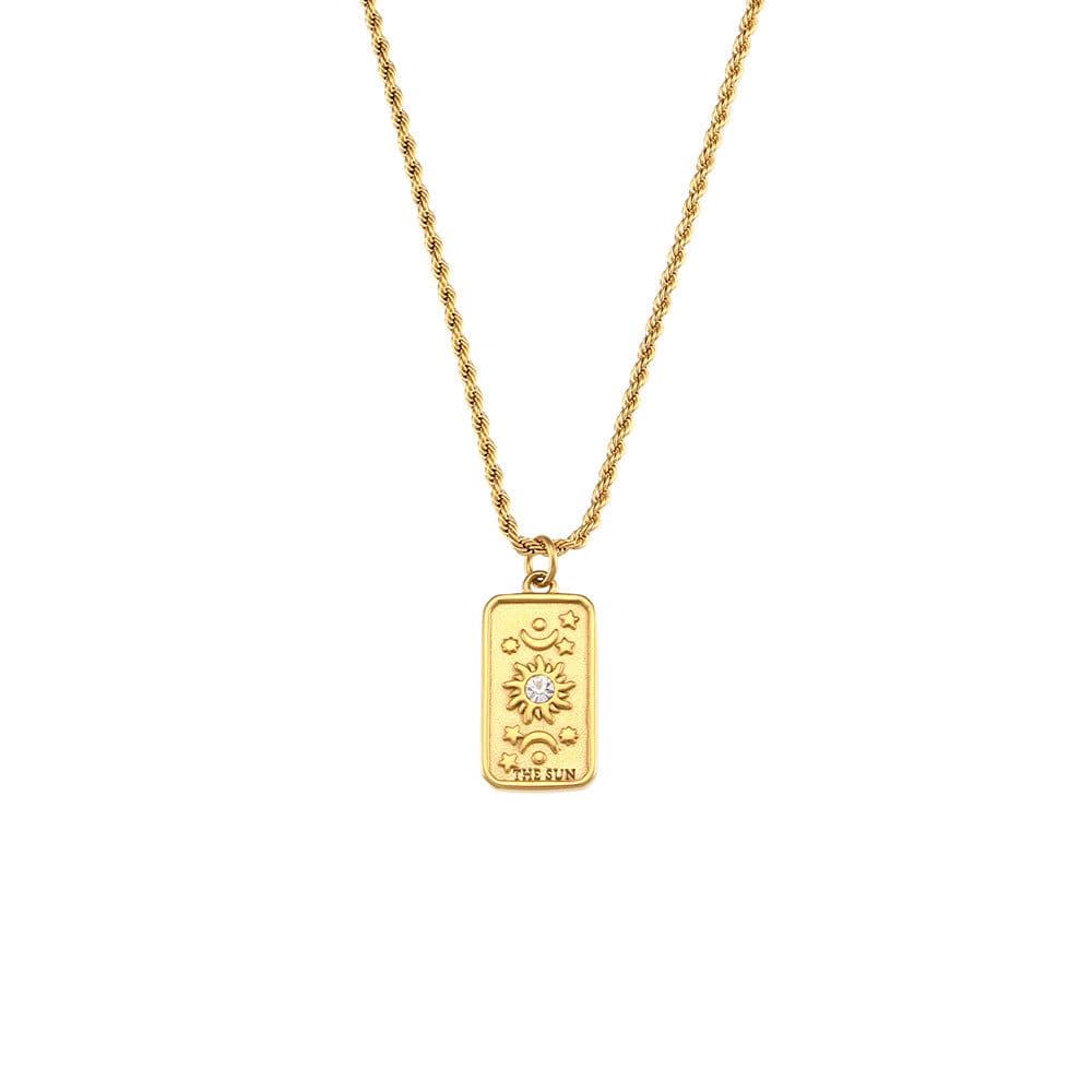 image-European and American ins fashion retro popular hot selling pendant jewelry stainless steel rectangular zircon tarot necklace