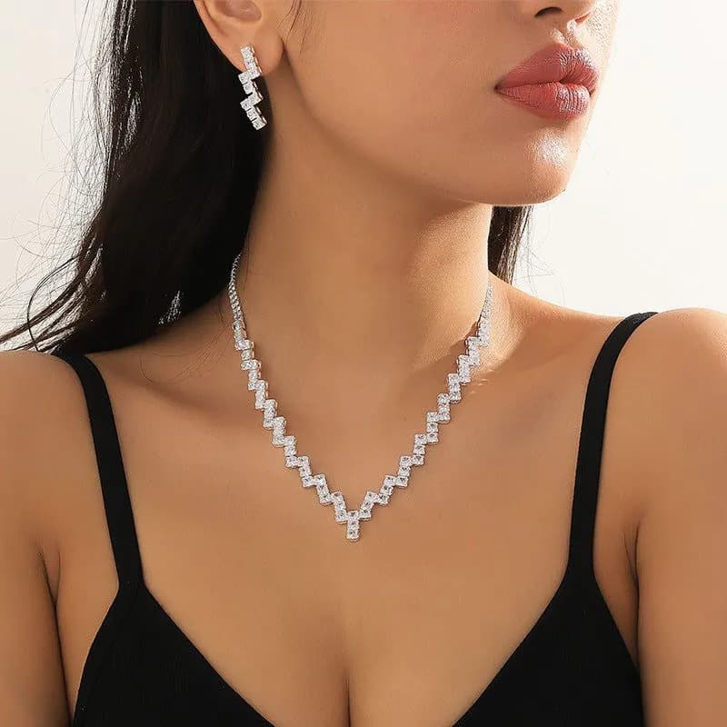 image-Crystal Zircon Bride Wedding Jewelry Set Necklace