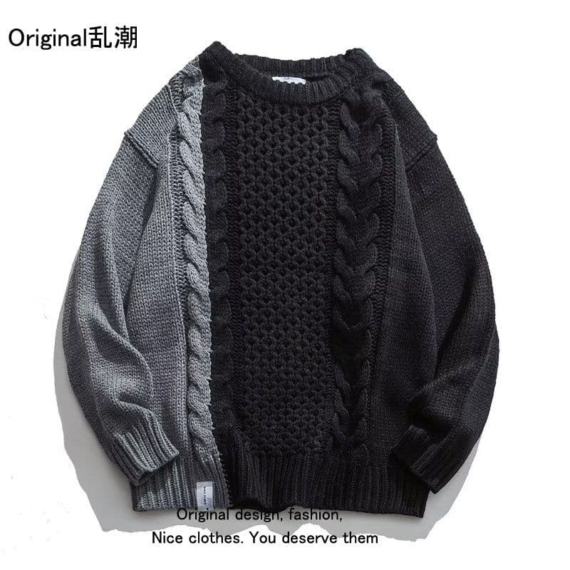 image-Couple Sweater - Color Block Knit Dark Style