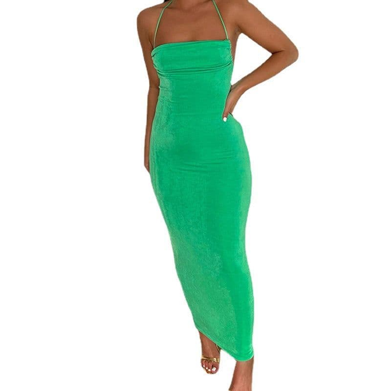 image-Summer Halter Neck Dress - A Line Long Skirt 2022 Elegant Temperament