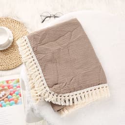 image-Foreign trade cross-border children's blanket double-layer crepe wrapped pure cotton soft tassel baby stroller cover blanket baby blanket