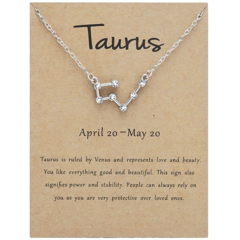 image-Yulu 12-Constellation Diamond Necklace Alloy Clavicle Chain - Brown