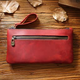 image-Retro Crazy Horse Leather Zipper Pen Bag Large Capacity Portable --- (57 characters)