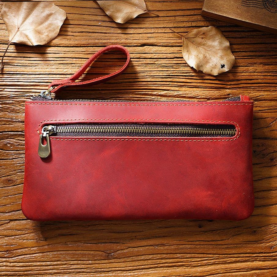 image-Retro Crazy Horse Leather Zipper Pen Bag Large Capacity Portable --- (57 characters)