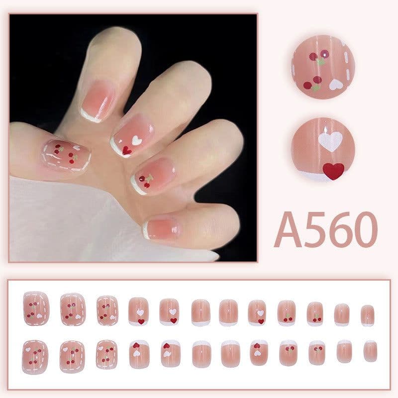 image-Summer fresh, sweet and cool style manicure, wearable nail pieces, French line blending, removable fake nail pieces, finished products wholesale