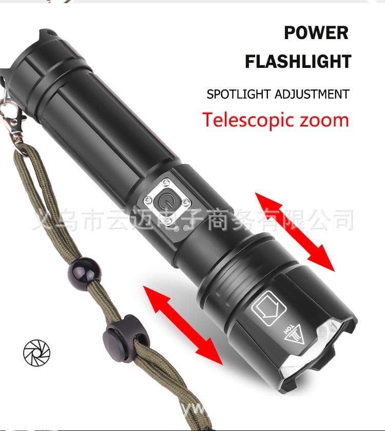image-Cross-border P70 zoom flashlight upgrade TYPE-C USB charging with output XHP70 strong light P90 flashlight
