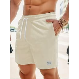image-Men's Corduroy Shorts Blue Lace-Up Sports