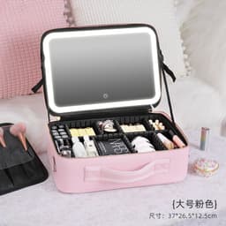 image-Cosmetic bag with light and full-screen mirror cosmetic storage bag portable travel portable cosmetic bag female large capacity