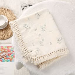 image-Foreign trade cross-border children's blanket double-layer crepe wrapped pure cotton soft tassel baby stroller cover blanket baby blanket