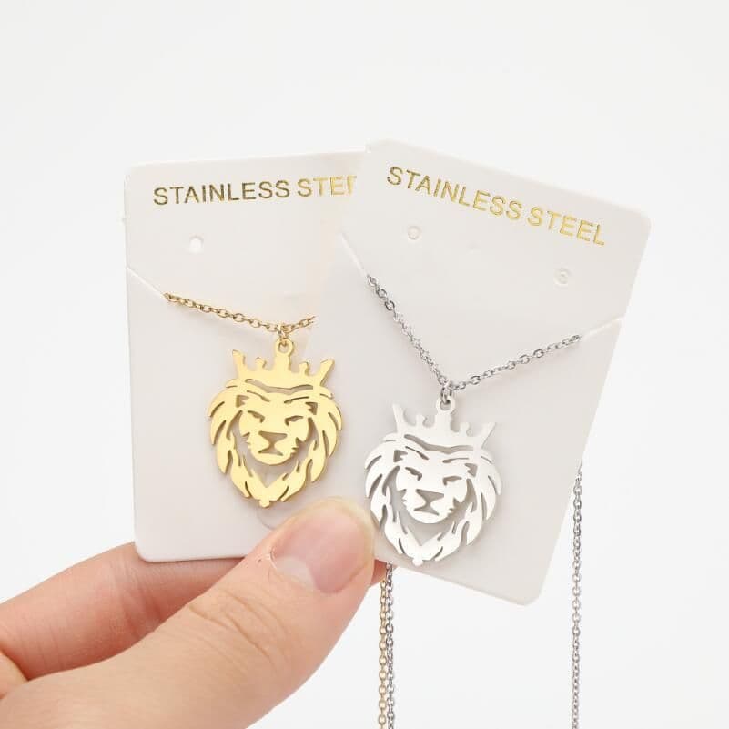 image-Gissen Crown Lion Pendant Necklace - Steel