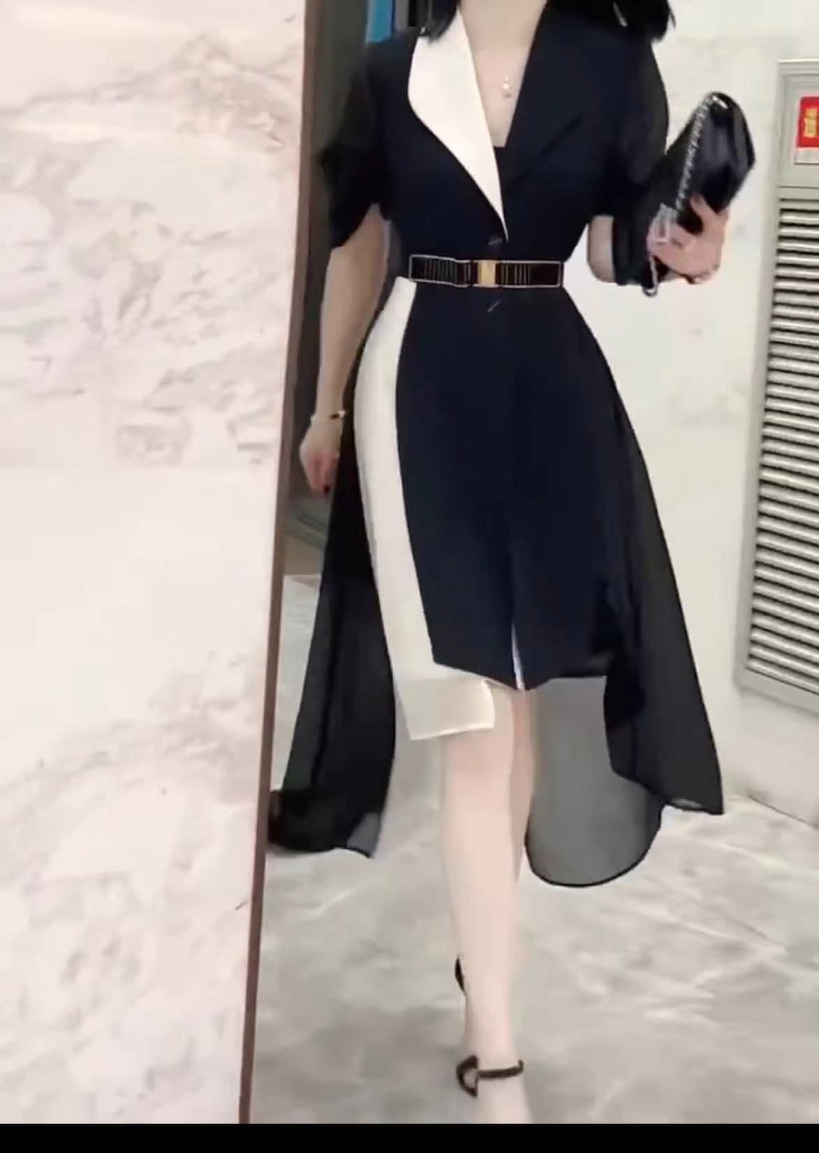 image-Women's Midi Dress - High Waist A-Line Short Sleeve