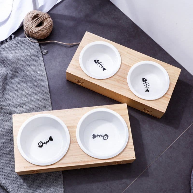 image-Bamboo Frame Ceramic Pet Bowl - Large Bamboo, Stainless Steel