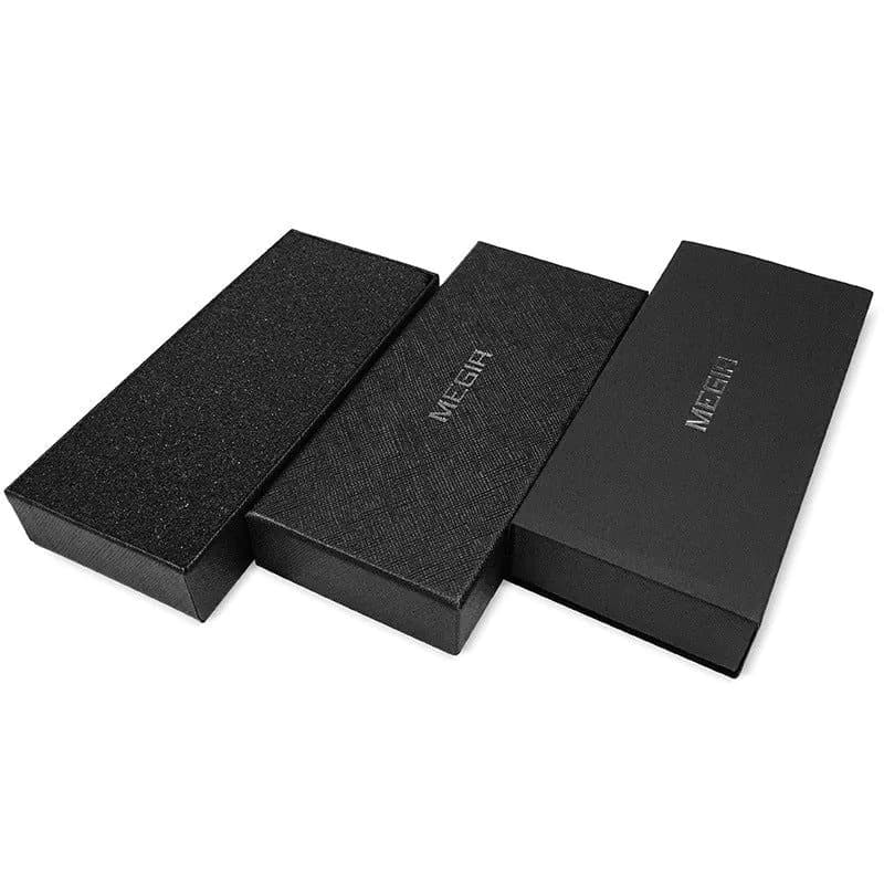 image-MEGIR Black Flat Watch Box - Steel Belt Packaging