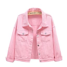 image-Women's Denim Jacket - Dark Blue Short Casual