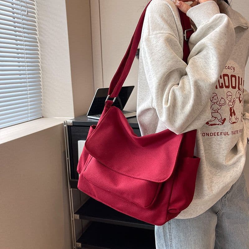 image-Canvas Crossbody Messenger Bag - Pink EARE Horizontal
