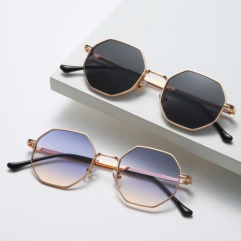 image-2022 Fashion Polygonal Metal Sunglasses Copper Alloy Frame Gold With Black Lenses Unisex Full Rim Party Style DB59