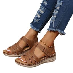 image-Sandals Round Toe Velcro - Coffee 43 EU