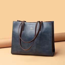 image-PU Tote Bag Women Blue European Retro
