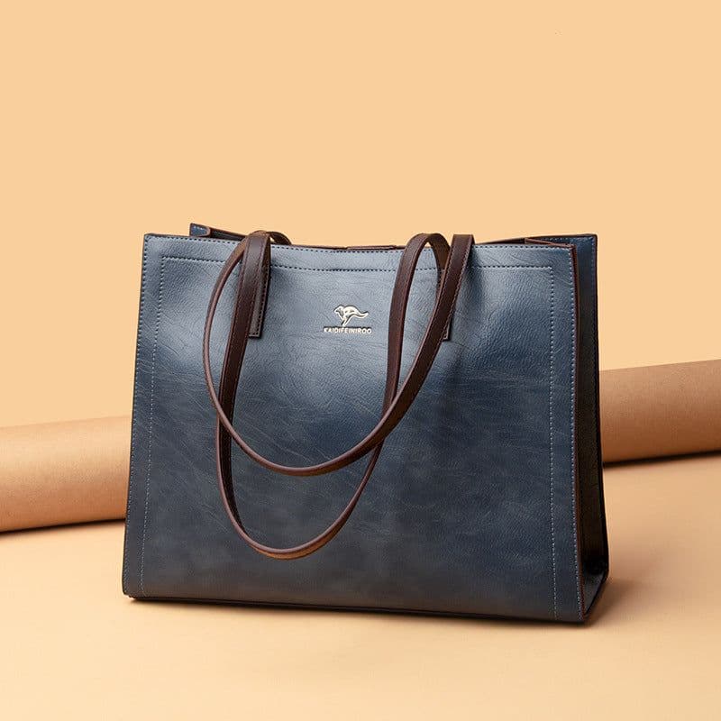image-PU Tote Bag Women Blue European Retro