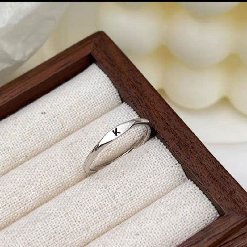 image-S925 Sterling Silver Letter Ring - Adjustable