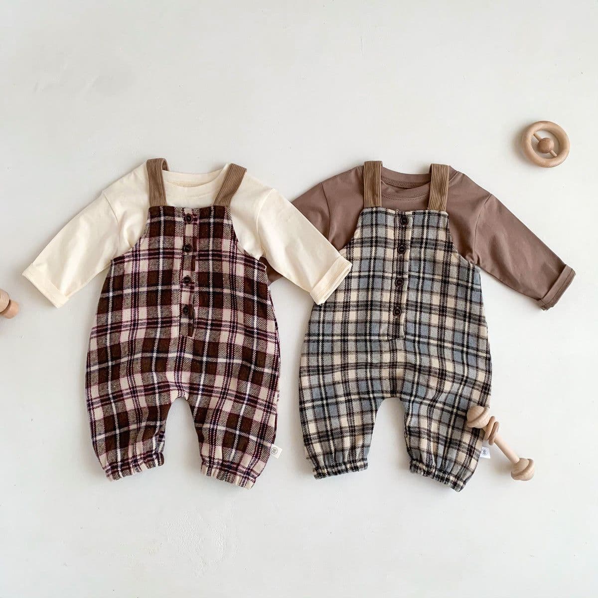 image-Trendy Kids Plaid Overalls - Green, Unisex, Fall 2023, 90cm