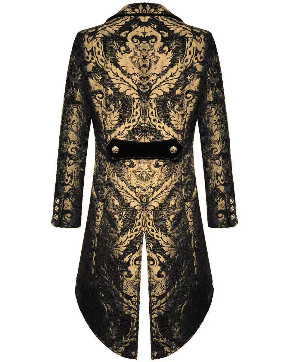 image-Fashion Men's Gothic Steampunk Tailcoat Jacket Black Damask Wedding Coat