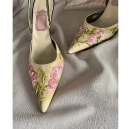 image-Embroidered Pointed Stiletto Heels - Microfiber Closed Toe