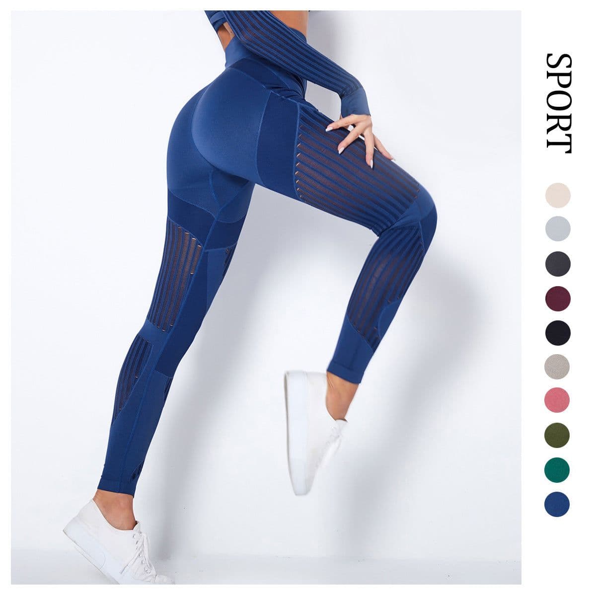 image-Cross-border new seamless knitted quick-drying hollow yoga fitness pants high-waisted hip-lifting tight-fitting sports yoga pants in stock