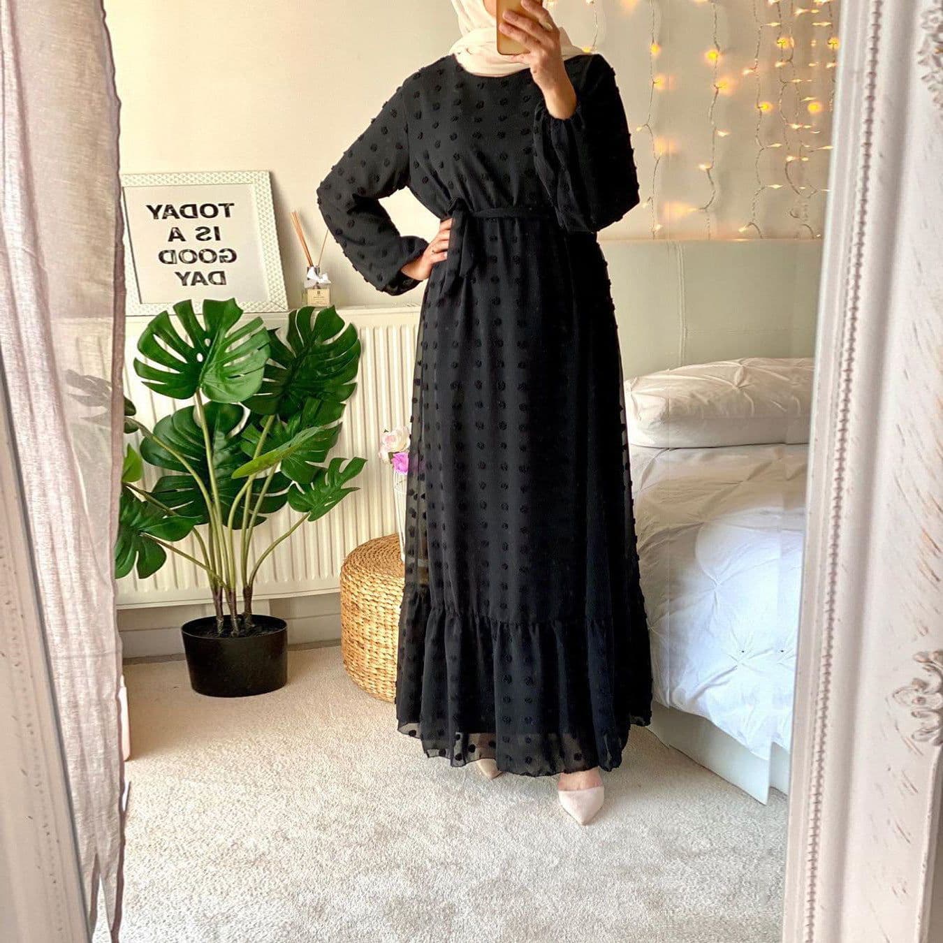 image-M136#LAZADA Foreign trade cross-border women's dress three-dimensional jacquard Muslim Middle East mopping dress